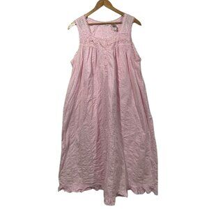 Adonna Long Sleeveless Nightgown Pink Embroidered Sz XL Summer Cottage Romantic